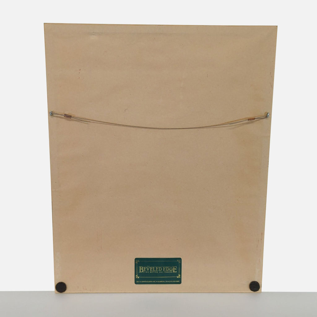 Brightly colored bouquet artwork by Diana Madaras, numbered 2/50, in a yellow frame under glass.