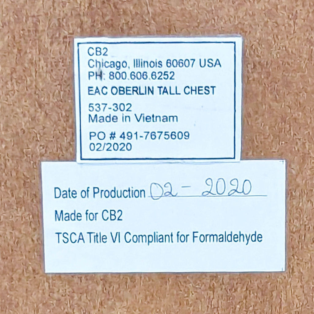 CB2 Oberlin Modern 4-Drawer Wood Dresser with Black Fronts and Brass Accents