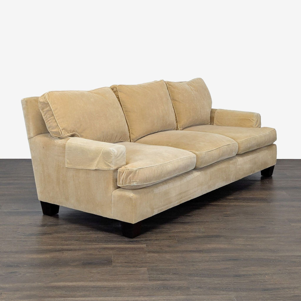 High quality down cushion corduroy honey gold couch, good condition 
Front view