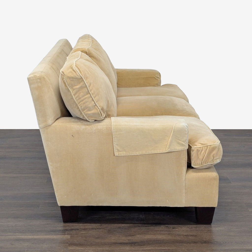 High quality down cushion corduroy honey gold couch, good condition 
Front view