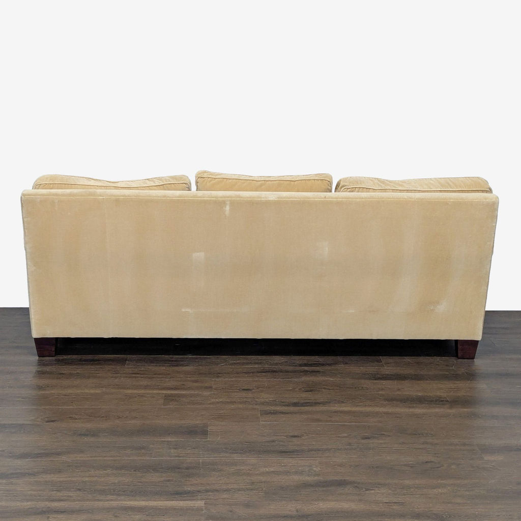 High quality down cushion corduroy honey gold couch, good condition 
Front view