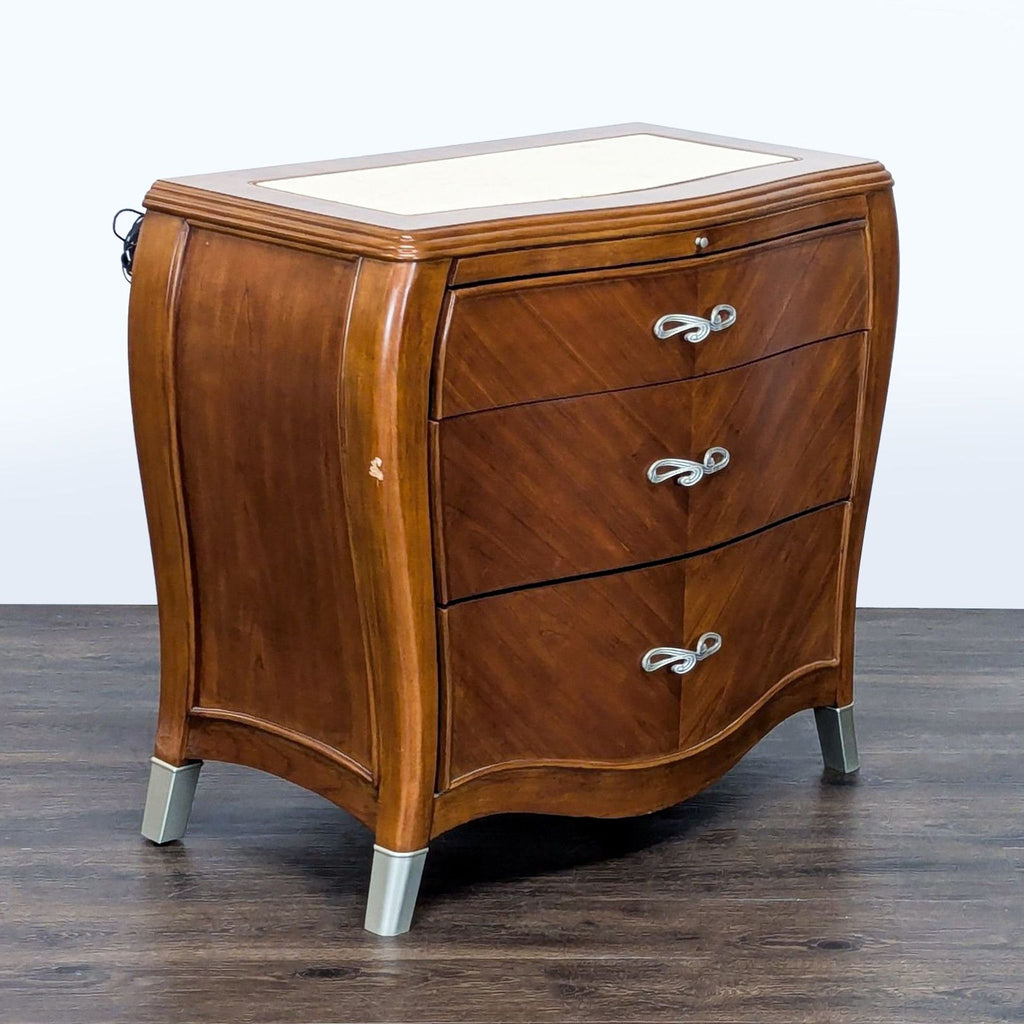 Elegant Michael Amini end table with intricate detailing, perfect for luxury living spaces.