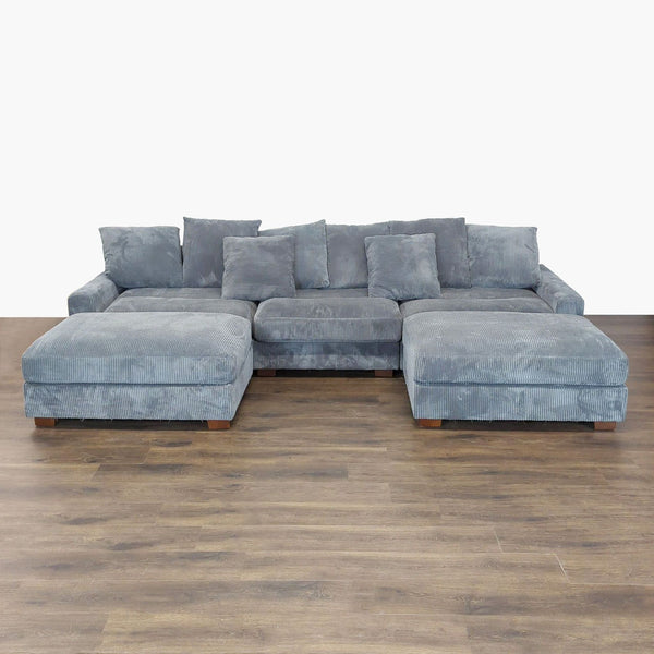 OAH Furniture 3-seat sectional sofa with gray chenille fabric, wide seats, and plush cushions, modern style.