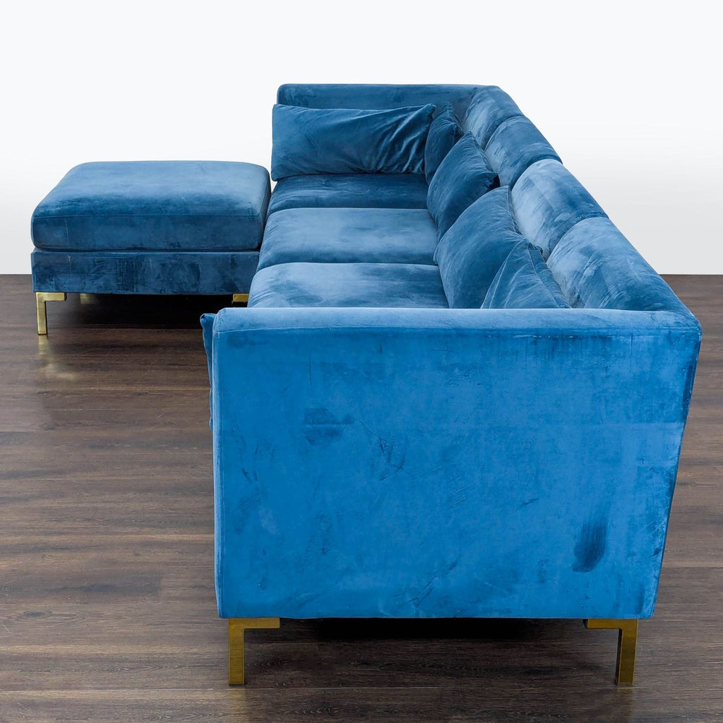Chic Home Guison Modern Blue Velvet Sectional Sofa with Gold Legs