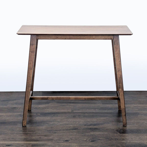 1. Noble House Home walnut dining table with splayed legs and elongated rectangular top.  