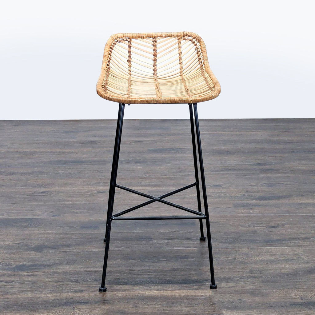 Woven Rattan and Metal Counter Stool