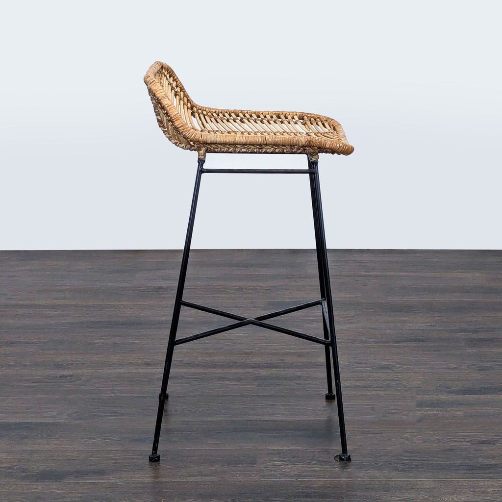 Woven Rattan and Metal Counter Stool