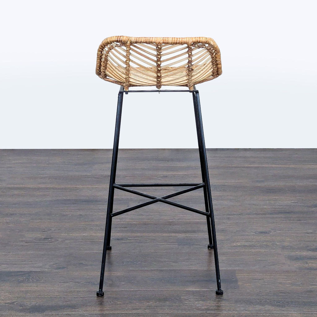 Woven Rattan and Metal Counter Stool