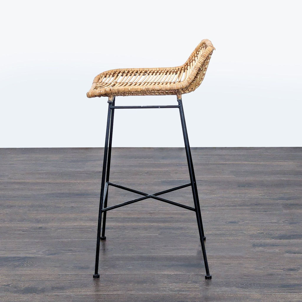 Woven Rattan and Metal Counter Stool