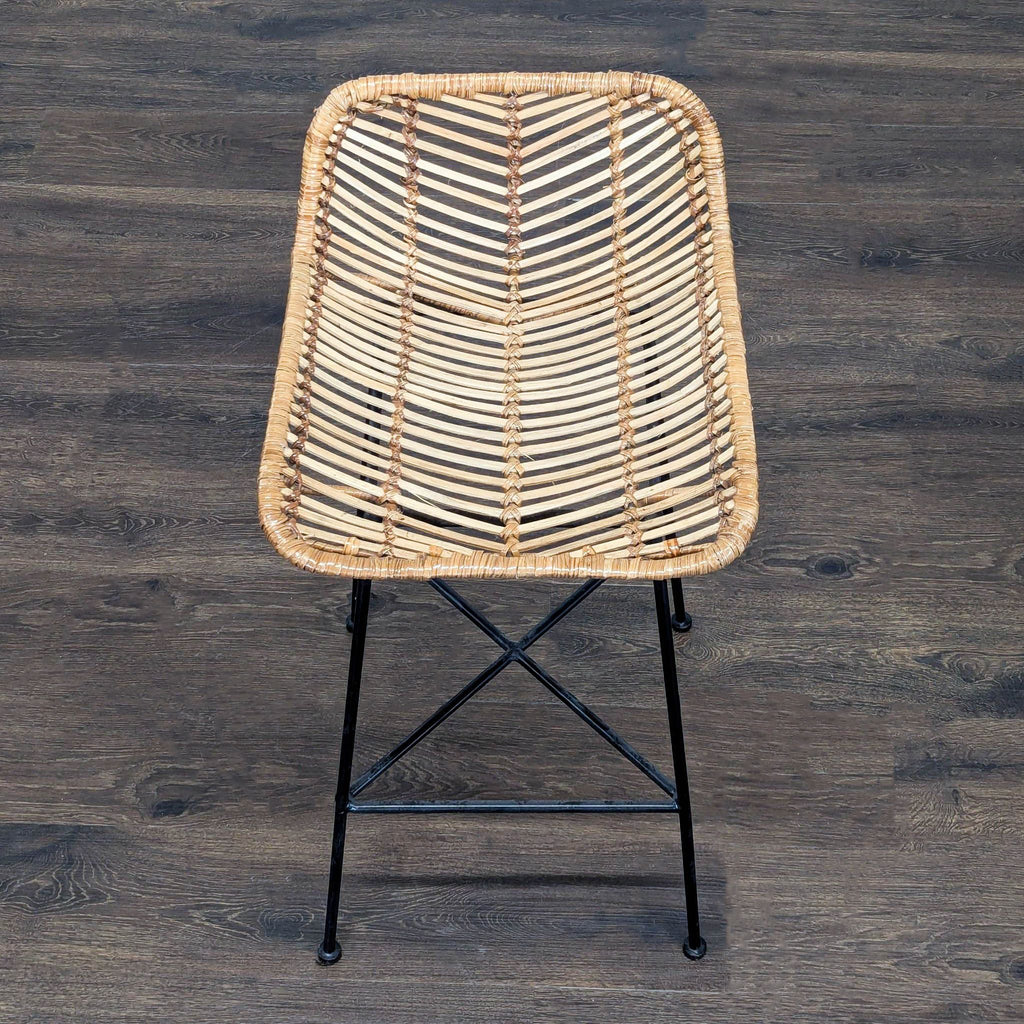 Woven Rattan and Metal Counter Stool