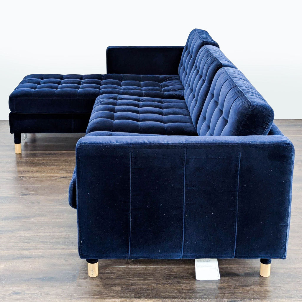 IKEA Morabo Navy Blue Sectional Sofa with Chaise – Modern Tufted Velvet
