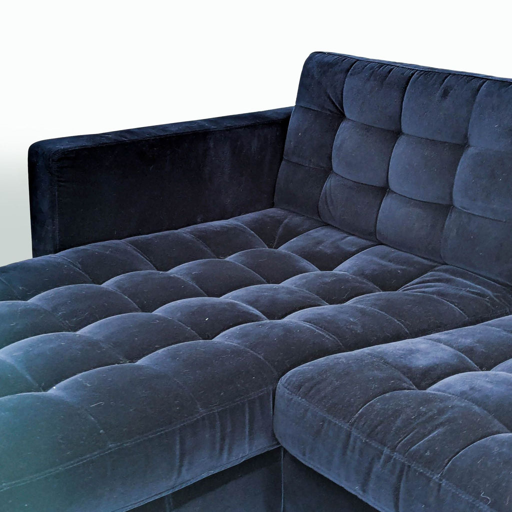 IKEA Morabo Navy Blue Sectional Sofa with Chaise – Modern Tufted Velvet