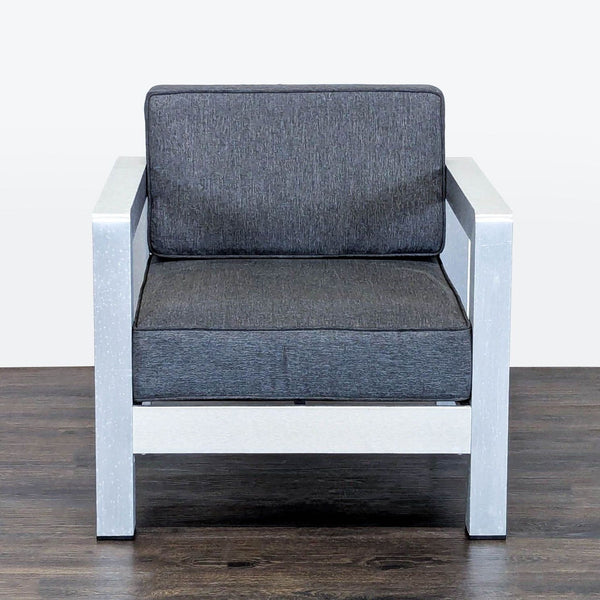 Modern outdoor armchair with dark gray cushions and sturdy aluminum frame, from Christopher Knight Chairs.  