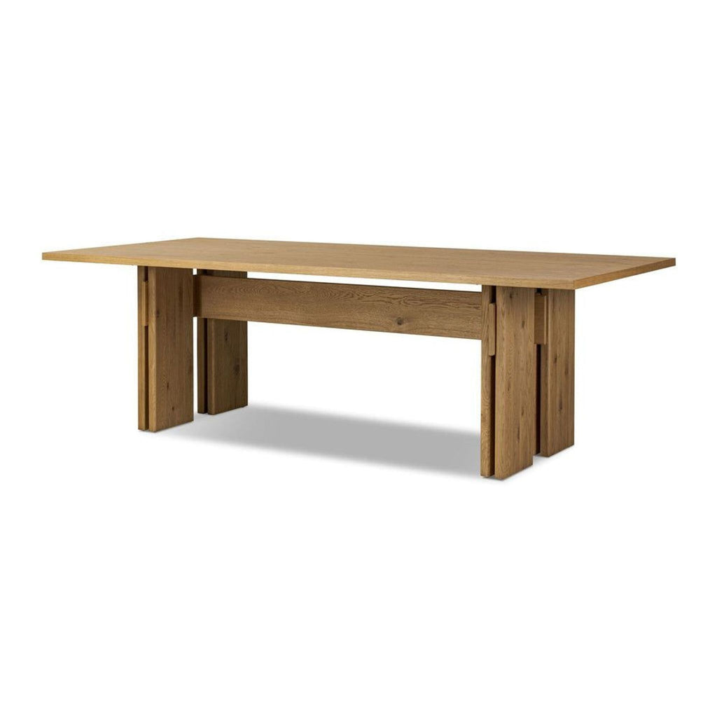 Four Hands dining table, dusted oak finish, rectangular shape, with distinctive joinery accents for style.  