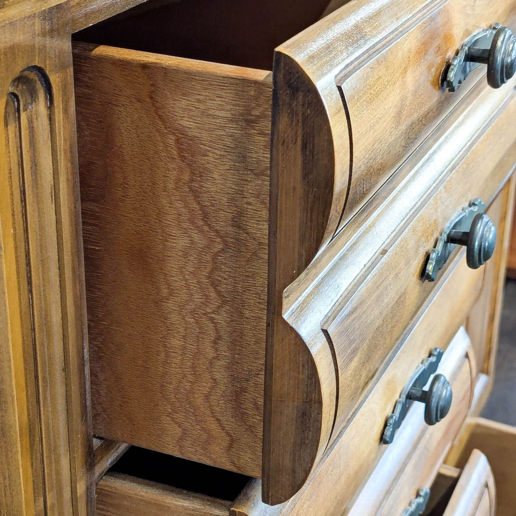 Vintage 8-Drawer Wooden Dresser with Cabinet and Decorative Handles