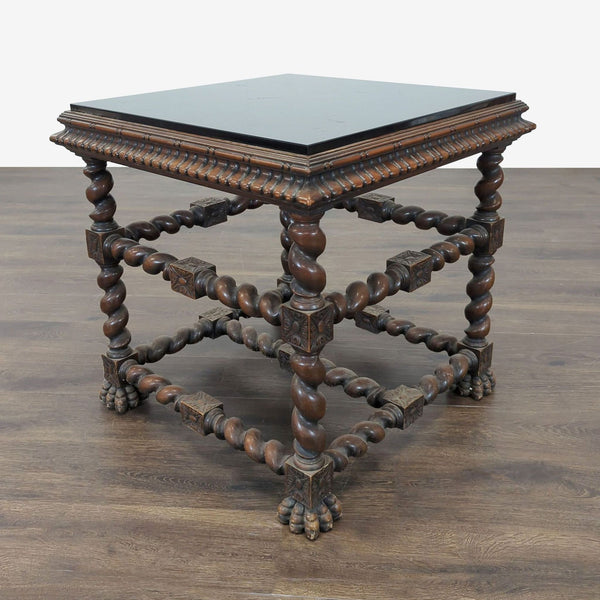 Vintage Glass Top Carved End Table