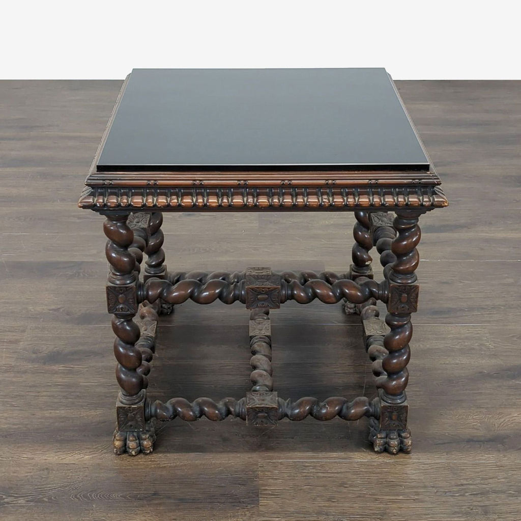 Vintage Glass Top Carved End Table