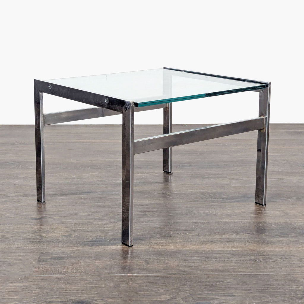 Sleek wooden end table with modern minimalist legs, perfect for living rooms or bedrooms.