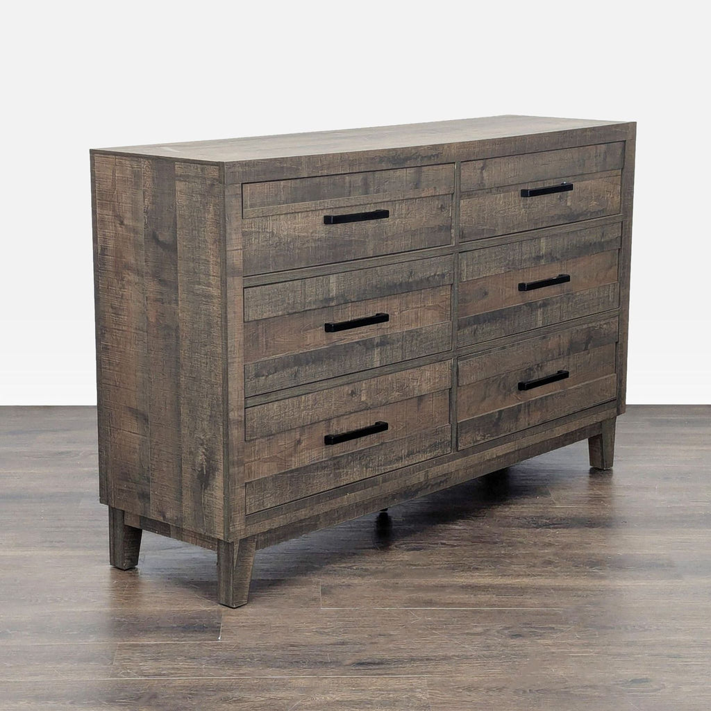 Crown Mark Modern Rustic 6-Drawer Dresser with Black Drawer Pulls