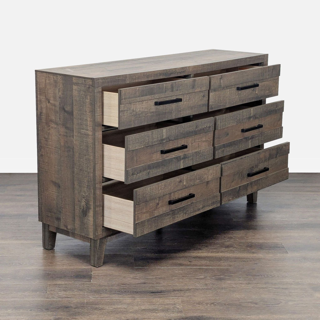 Modern dresser by Crown Mark featuring spacious storage, a sturdy build, and a sleek rustic finish.