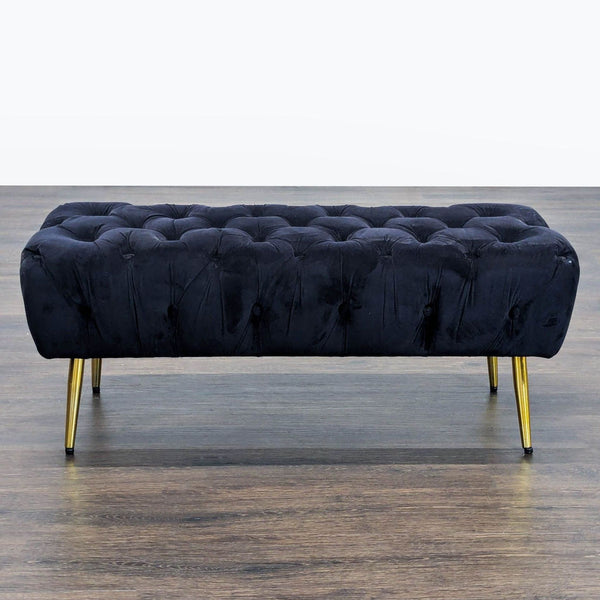 Velvet bench with gold metal legs from Sagebrook Home, styled for Stools, Ottomans & Benches category.  