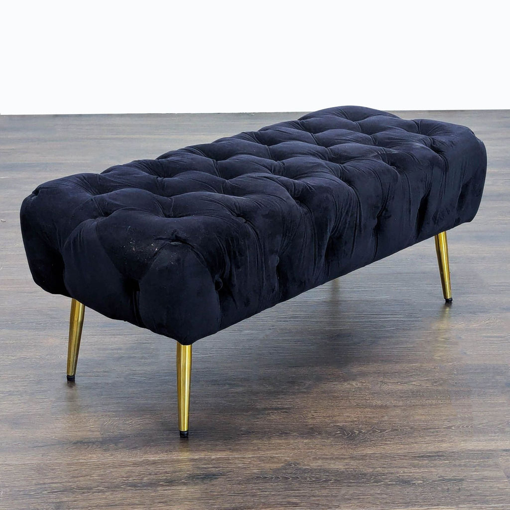 Elegant velvet upholstered bench with metallic gold base, designed by Sagebrook Home.