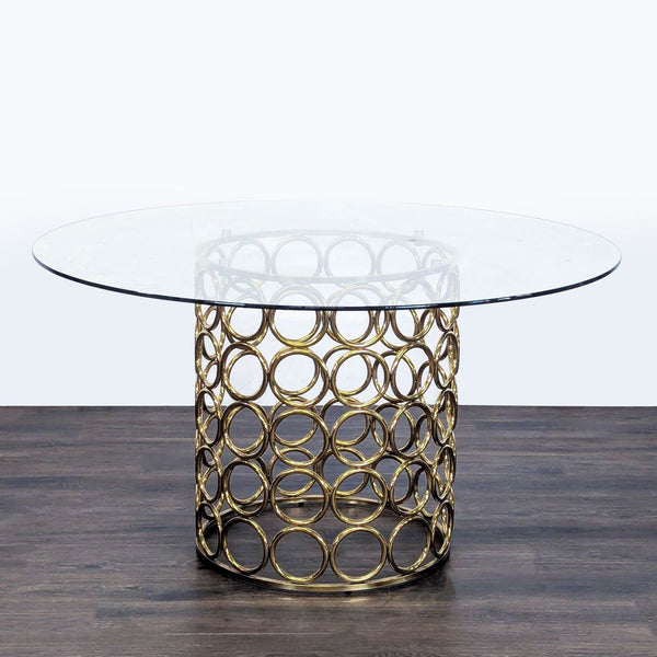 Gold stainless steel dining table base with geometric accents by Meridian, modern style.