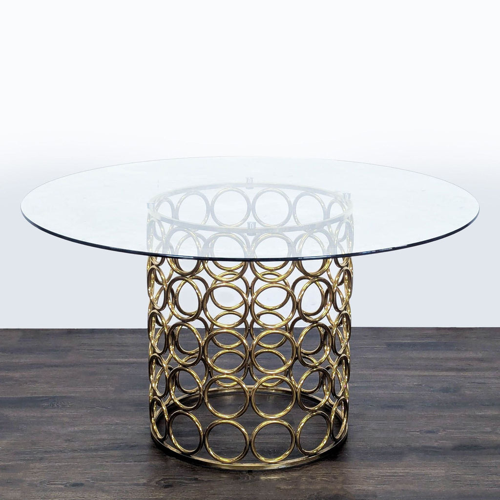 Metallic geometric dining table base in gold, designed by Meridian for contemporary spaces.