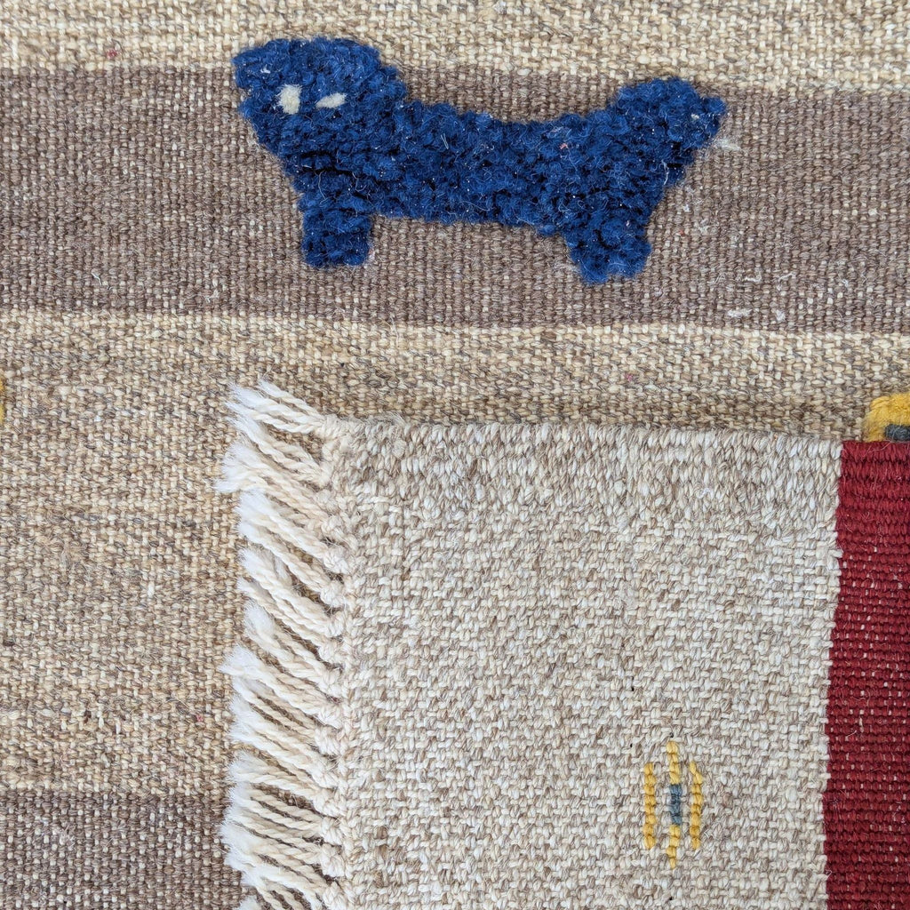 Handmade Turkish Wool Kilim Rug with Animal and Village Motif