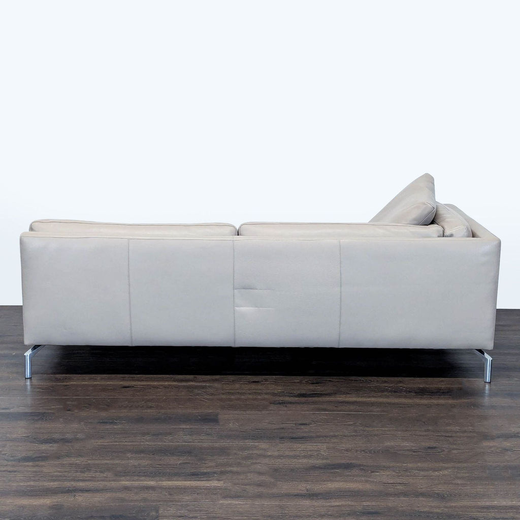 Design Within Reach Como Modern Grey Leather Loveseat with Chrome Legs