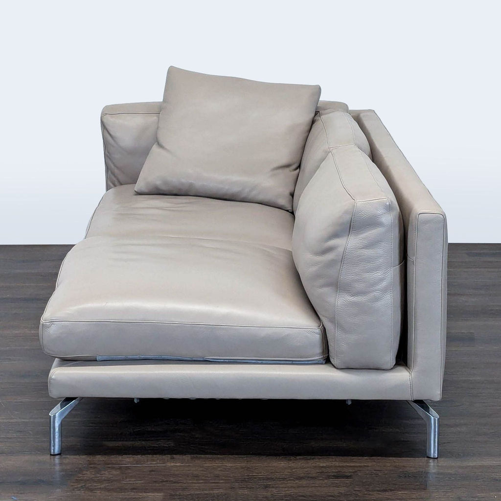 Design Within Reach Como Modern Grey Leather Loveseat with Chrome Legs