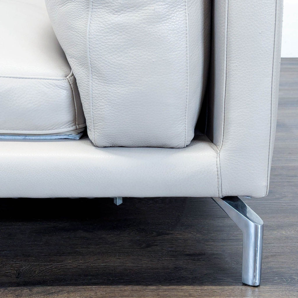 Design Within Reach Como Modern Grey Leather Loveseat with Chrome Legs