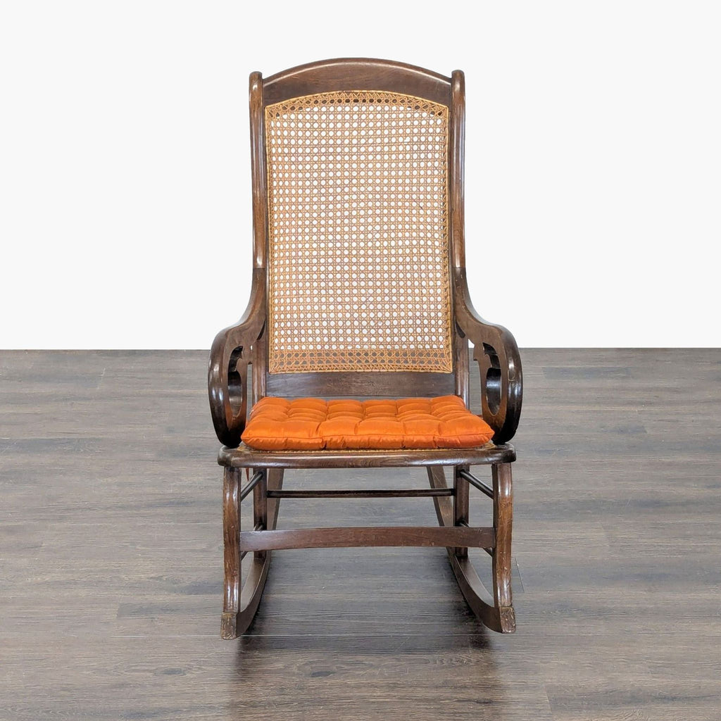 Vintage Bentwood  Rocking Chair with Cane Back and Orange Cushion - Accepted Offer (15.00% discount)