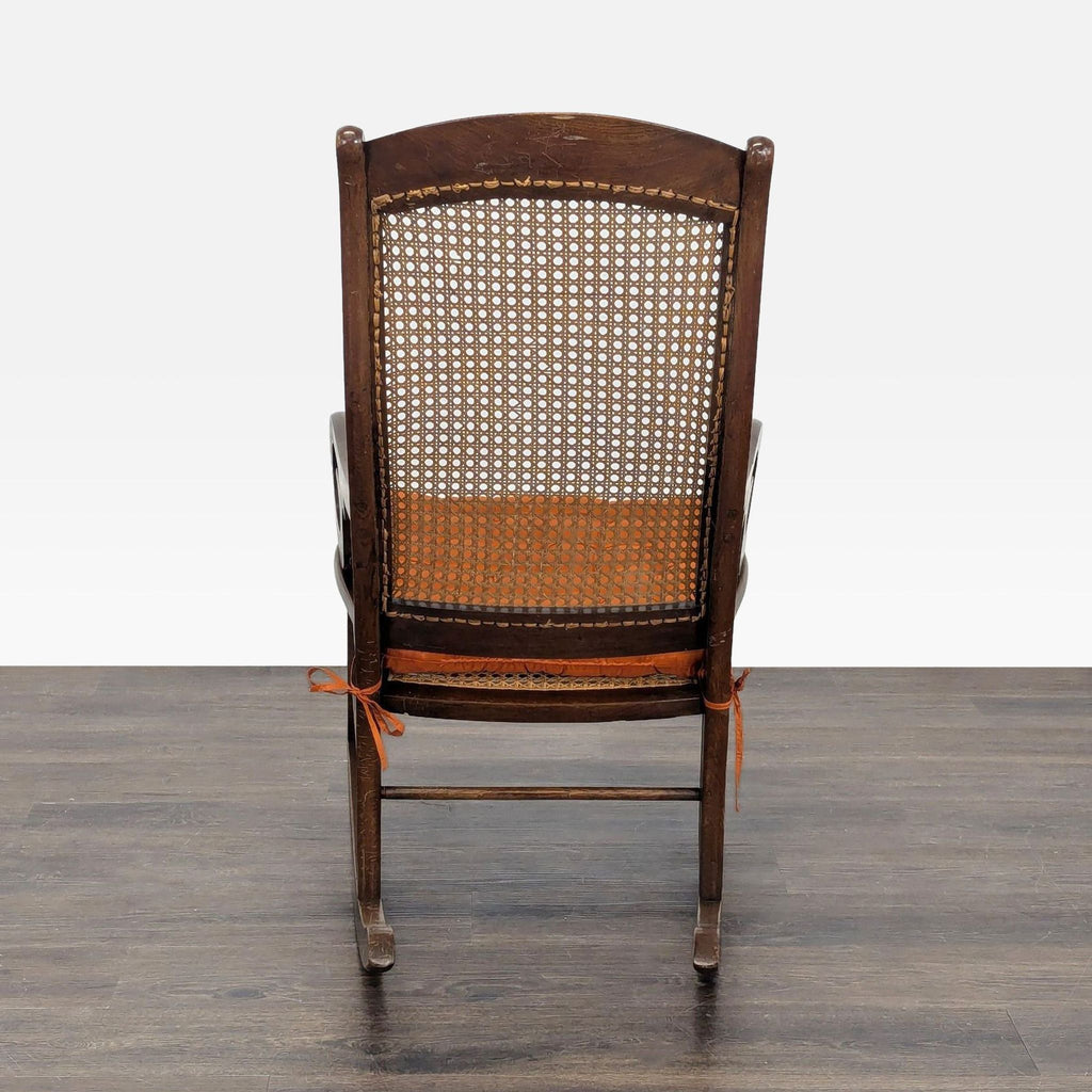 Vintage Bentwood  Rocking Chair with Cane Back and Orange Cushion