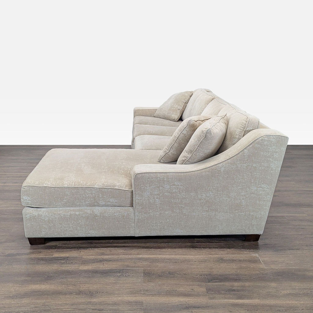 Modern Beige Sectional Sofa with Chaise and Throw Pillows