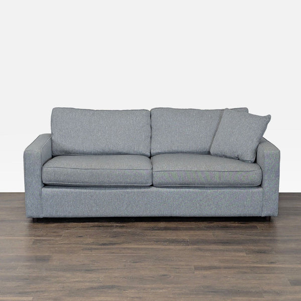 Room & Board 3-seat sofa with modern gray fabric and sleek lines, includes matching pillow.  