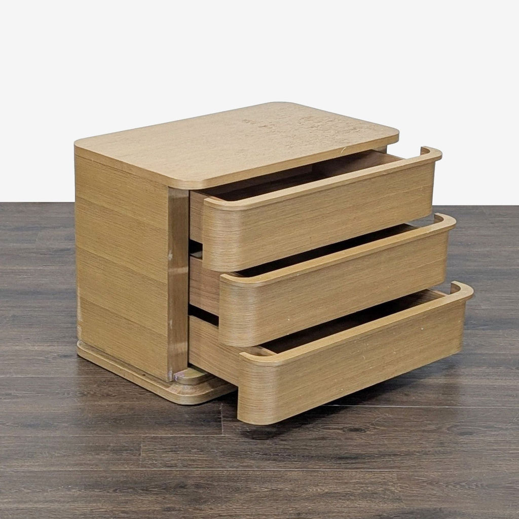 Restoration Hardware Ligné end table in white oak, showcasing Julie Lawrence's contemporary design from Roanoke, VA.