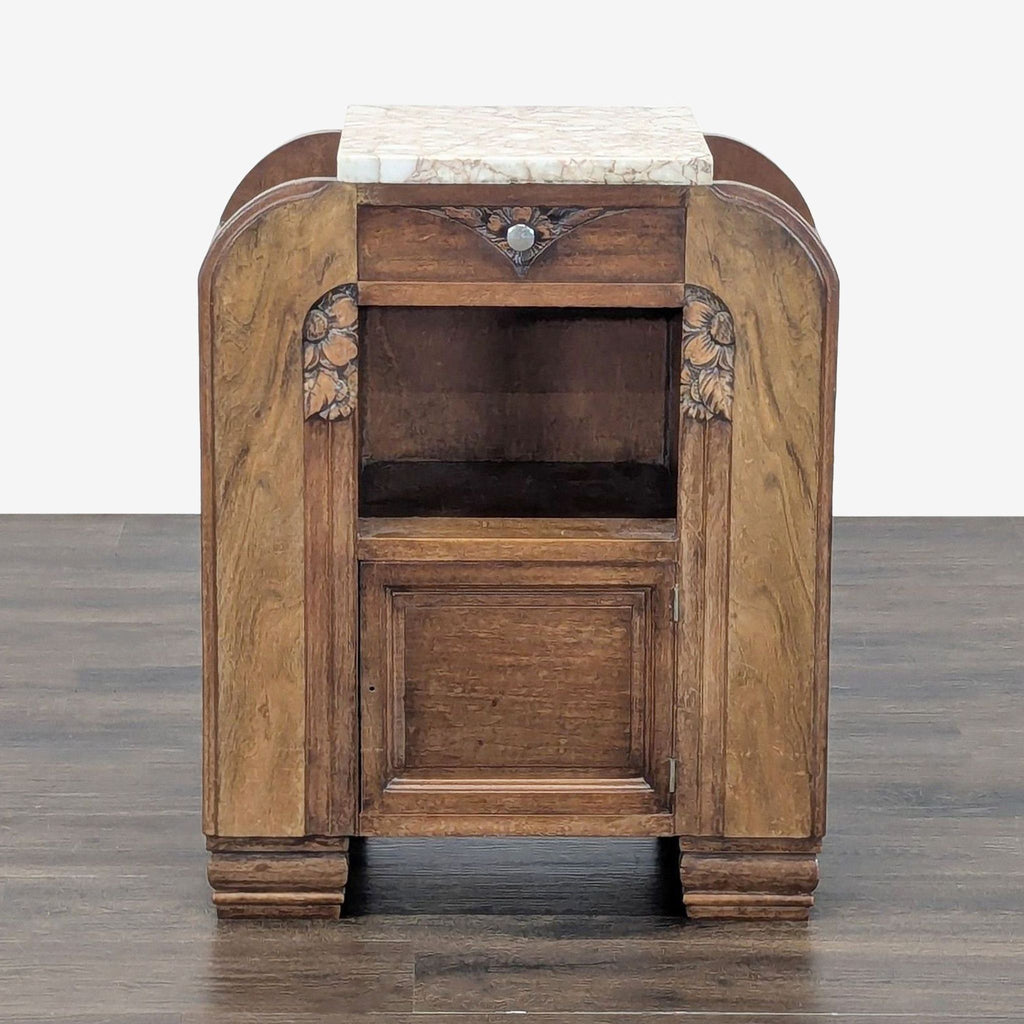 Antique Deco Nightstand with Marble Top