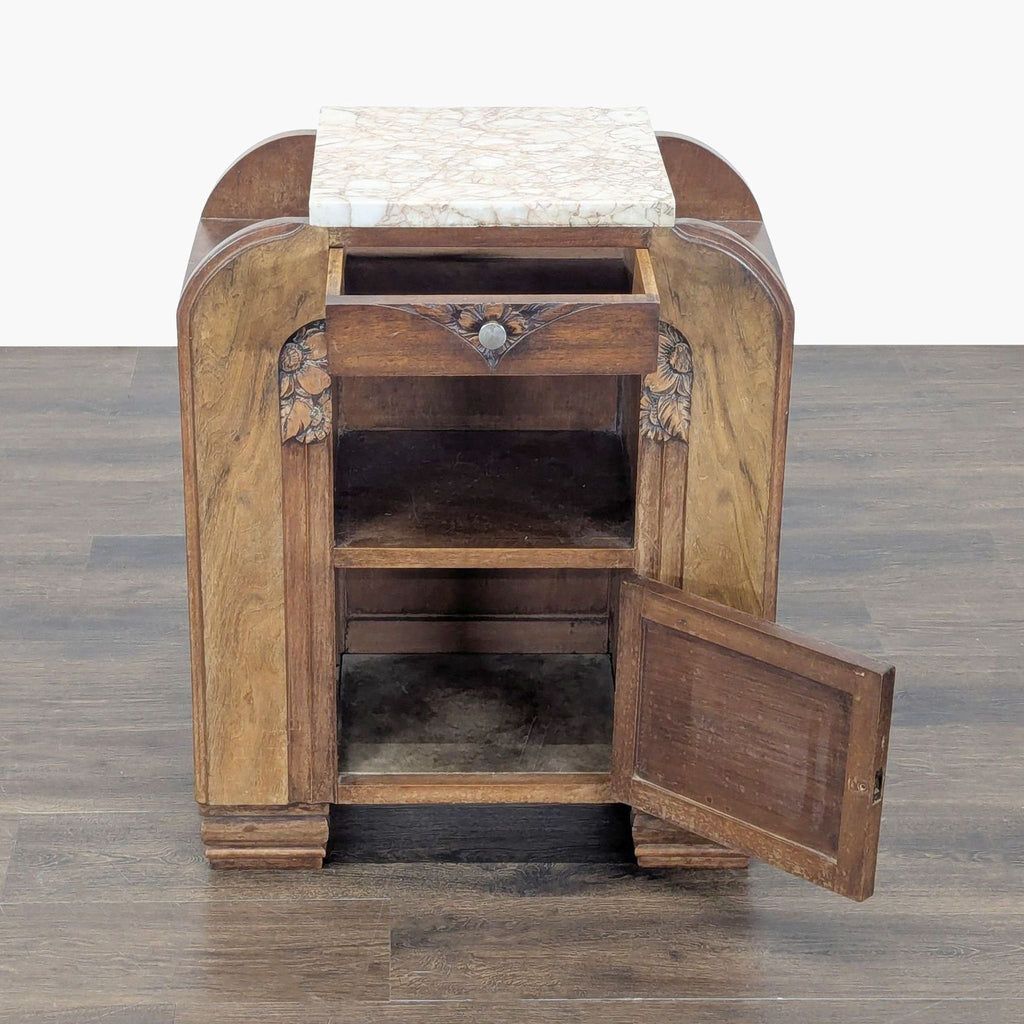 Antique Deco Nightstand with Marble Top