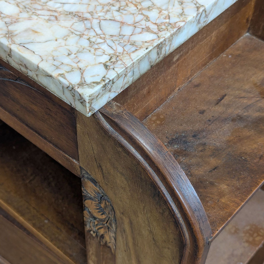 Antique Deco Nightstand with Marble Top