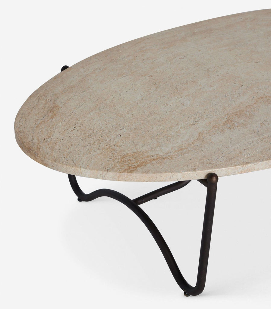 Lulu and Georgia Round Stone Top Coffee Table with Black Metal Base