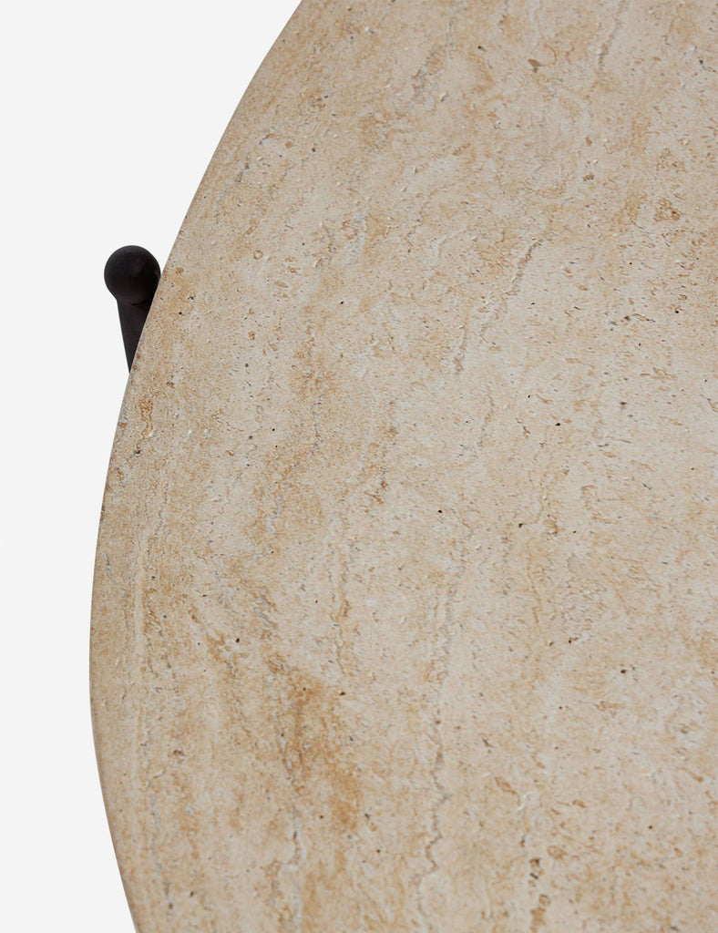 Lulu and Georgia Round Stone Top Coffee Table with Black Metal Base