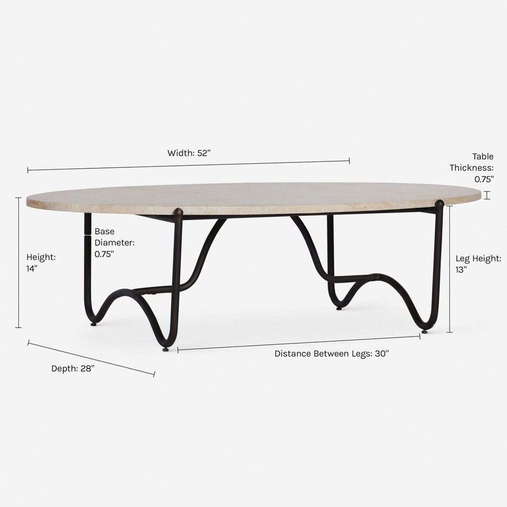 Lulu and Georgia Round Stone Top Coffee Table with Black Metal Base