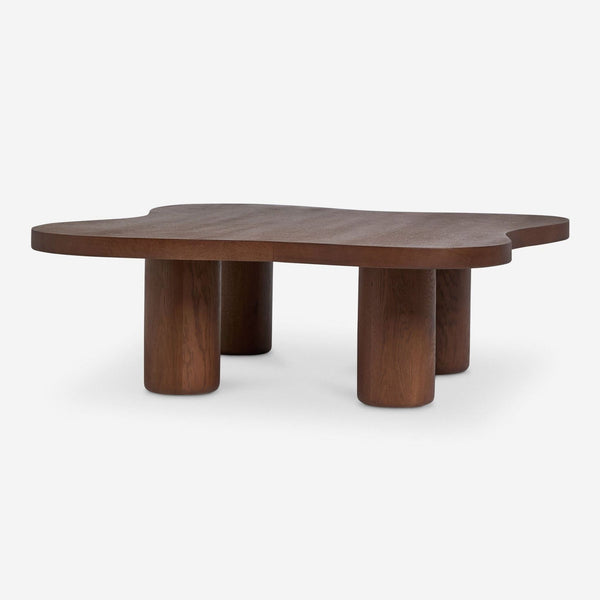 Red oak sculptural coffee table by Lulu and Georgia, featuring a unique artistic form.  