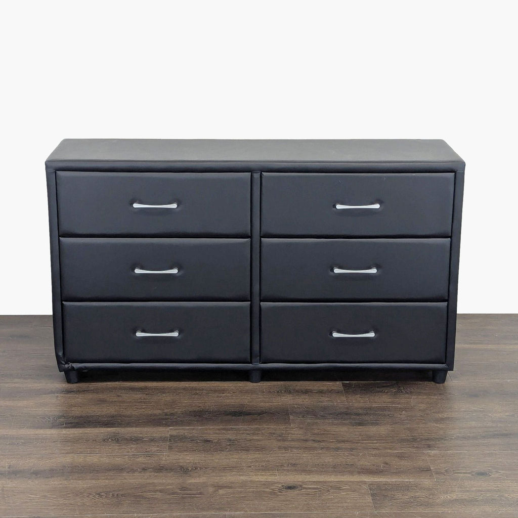Modern Black 6-Drawer Dresser with Faux Leather Finish