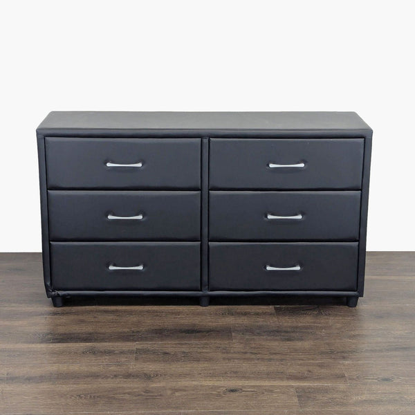 Modern Black 6-Drawer Dresser with Faux Leather Finish