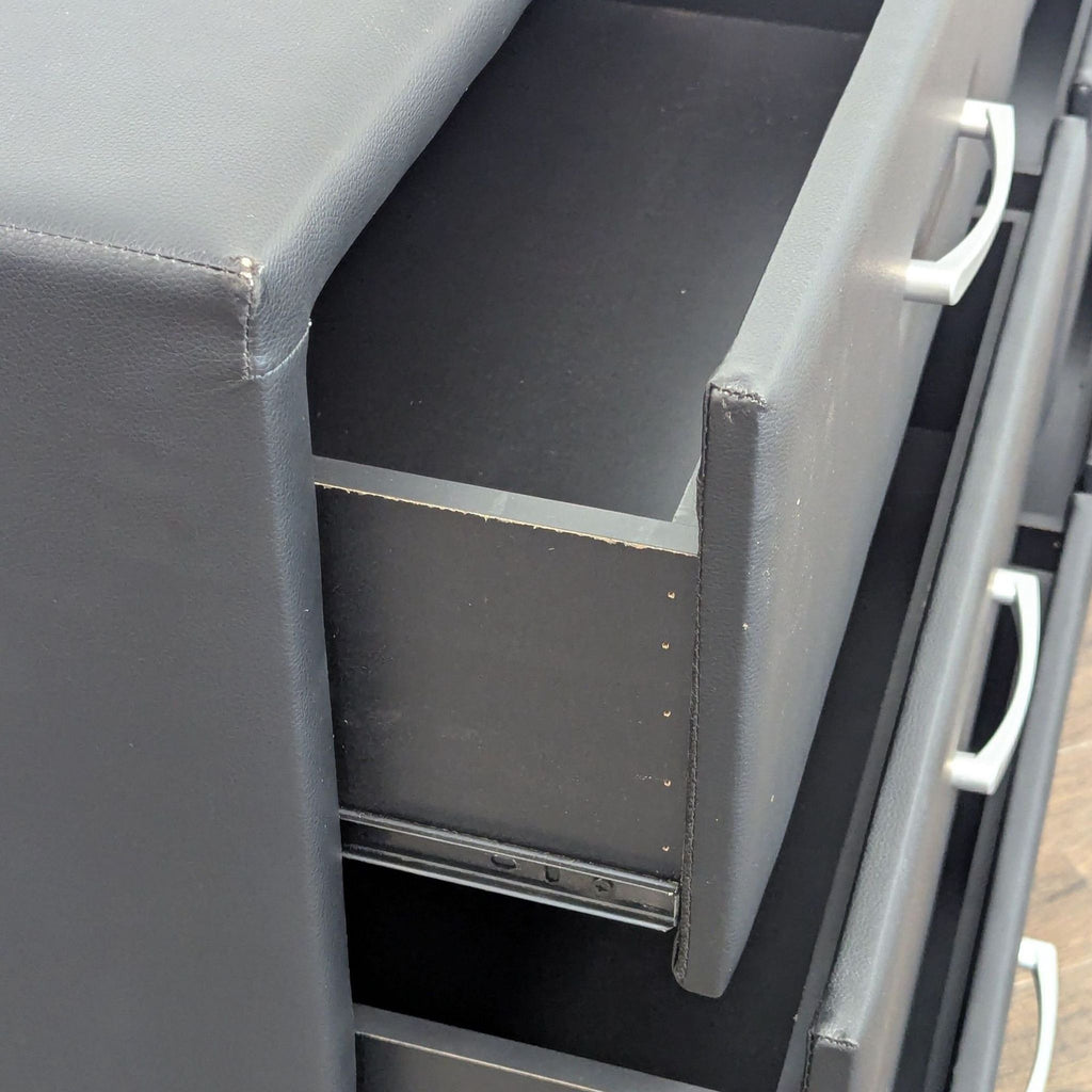 Modern Black 6-Drawer Dresser with Faux Leather Finish