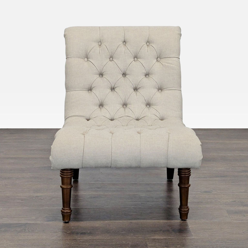 Beige Tufted Armless Lounge Chair with Wooden Legs