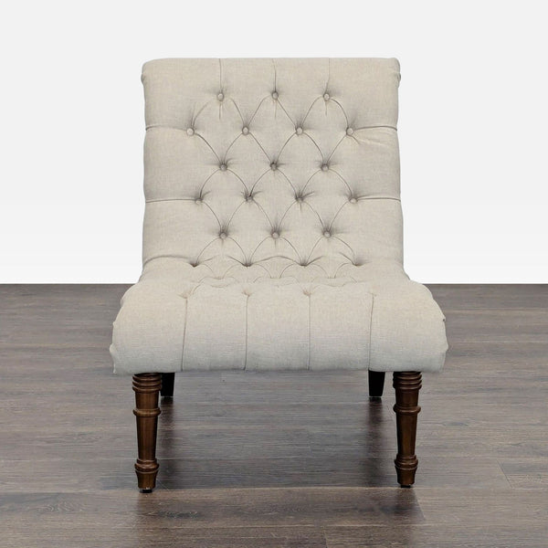Beige Tufted Armless Lounge Chair with Wooden Legs