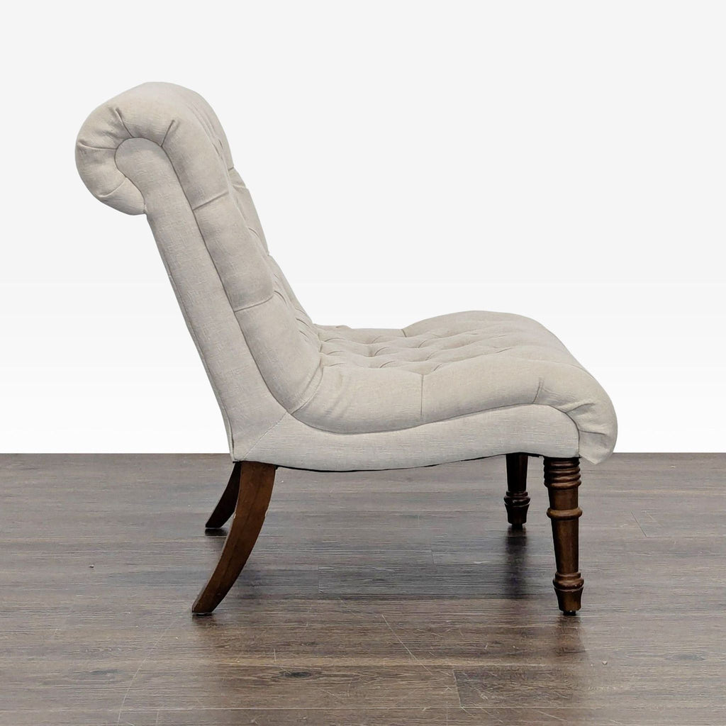 Beige Tufted Armless Lounge Chair with Wooden Legs